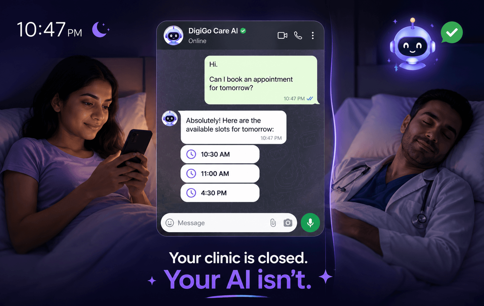 DigiGoCare AI voice agent booking a dental appointment in chat